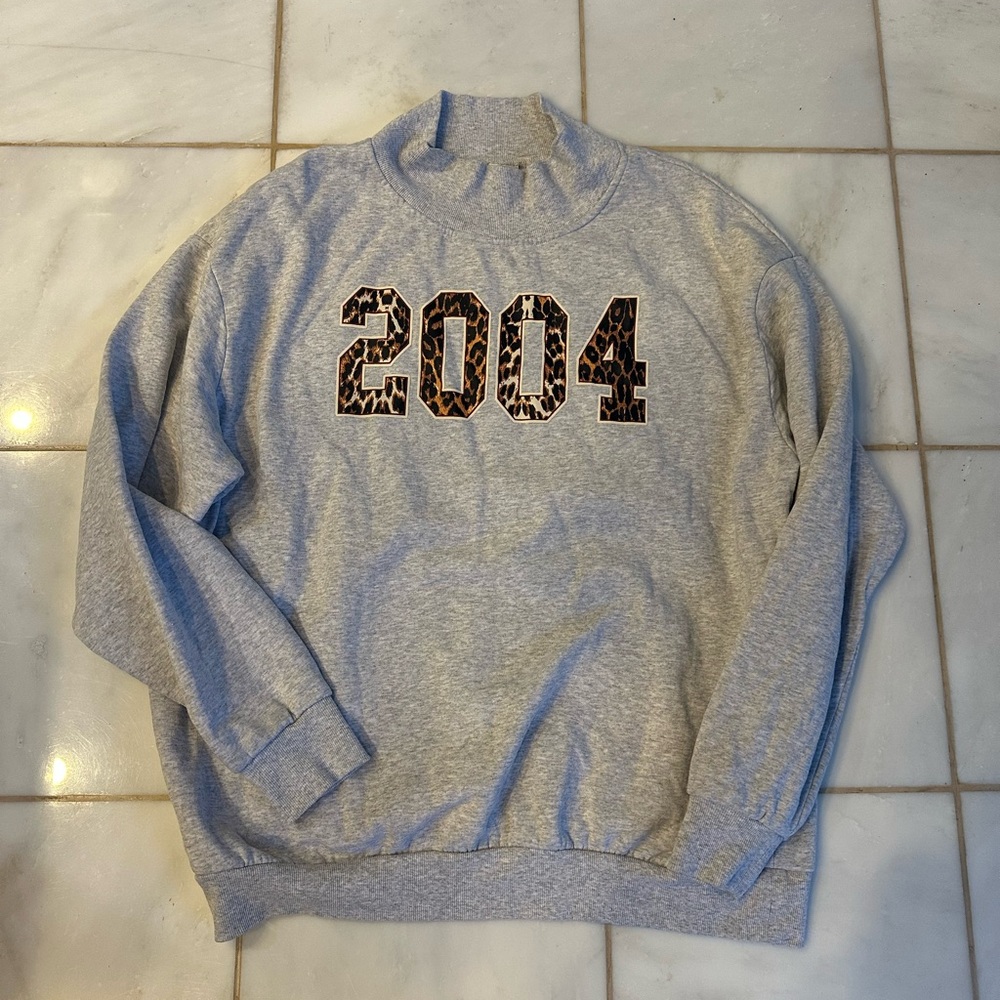 Urban Outfitters Gray '2004' Leopard Print mockneck Sweater